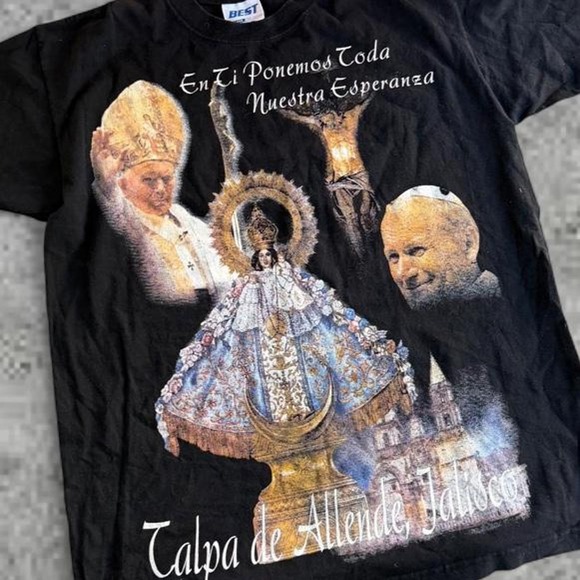 Other - Black graphic tee with religious imagery featuring a central figure